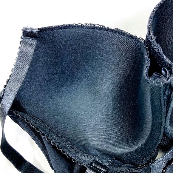 Rene Rofe Bra Black Lace Convertible Demi 38 D Underwire Pushup Padded Sexy - Picture 10 of 15